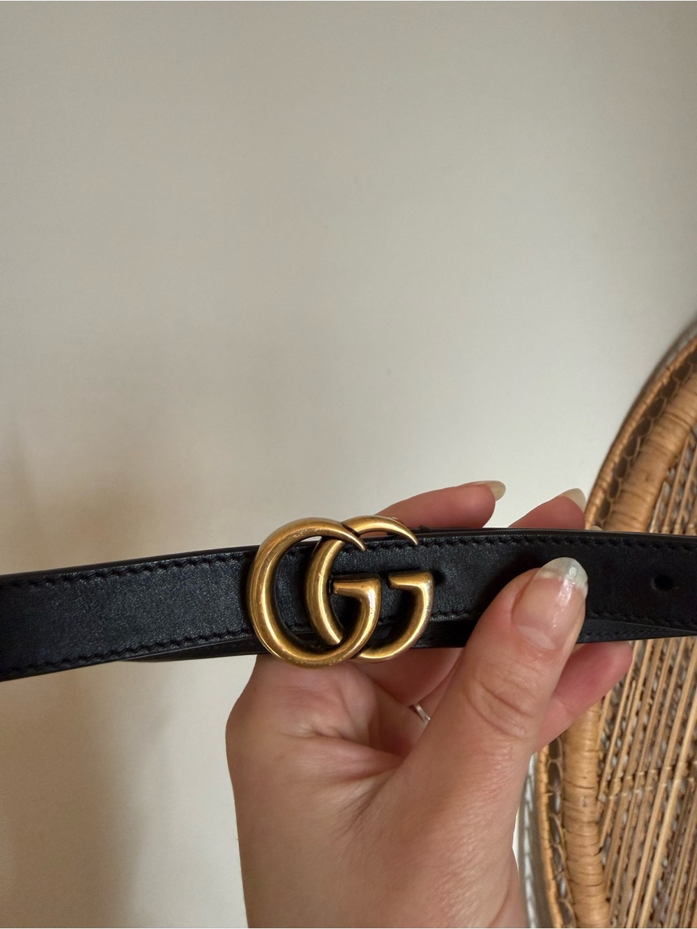 Gucci Black Leather Belt with Antique Gold Double G Buckle